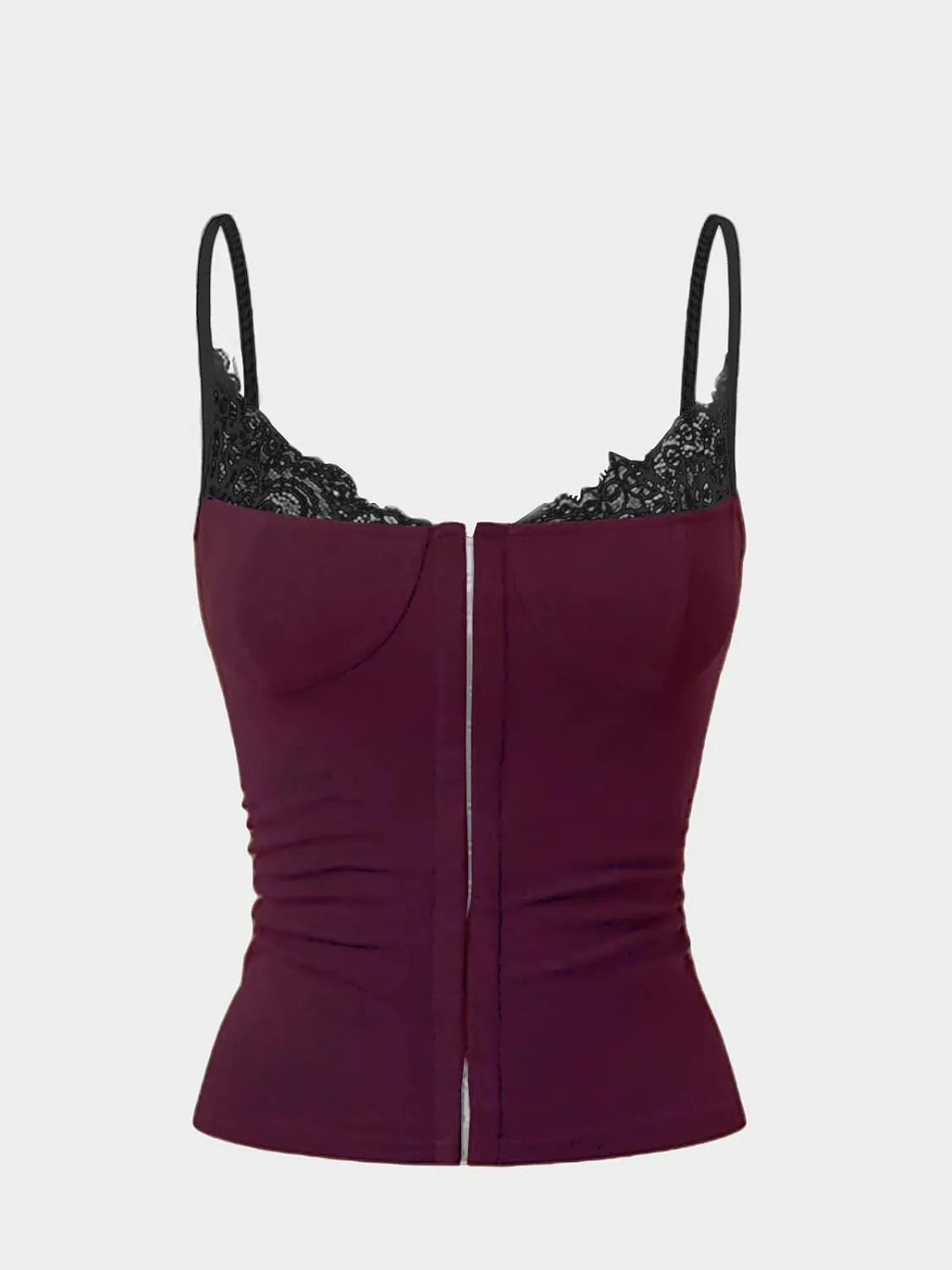 Women Lace Trim Tank Cami Top with Built in Bra Cute Padded Lingerie for Summer Date Night Going Out