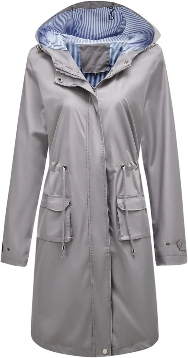 Women Light Rain Jacket Waterproof Active Outdoor Trench Raincoat With Hood Lightweight Plus Size Women Rain