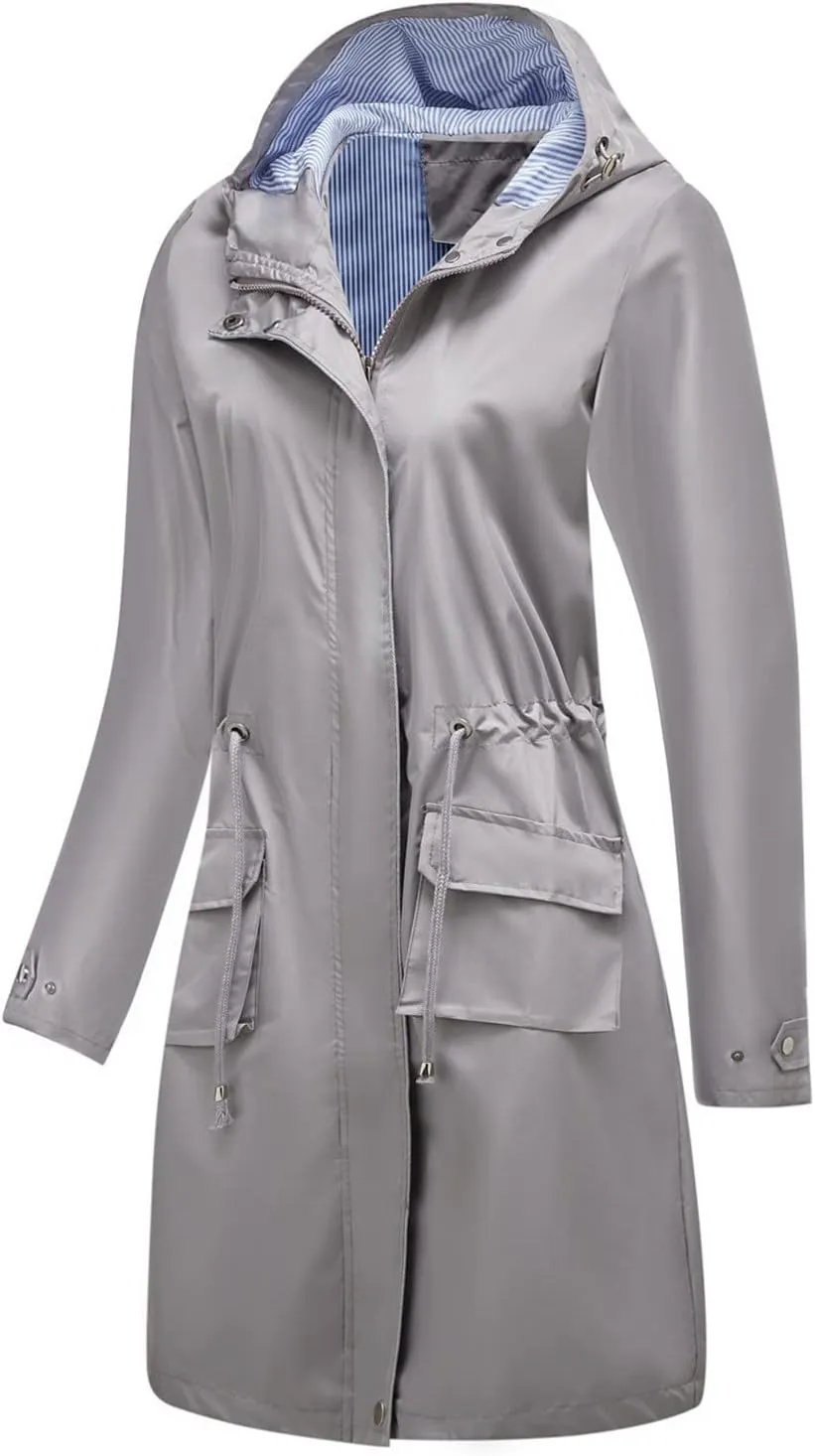 Women Light Rain Jacket Waterproof Active Outdoor Trench Raincoat With Hood Lightweight Plus Size Women Rain