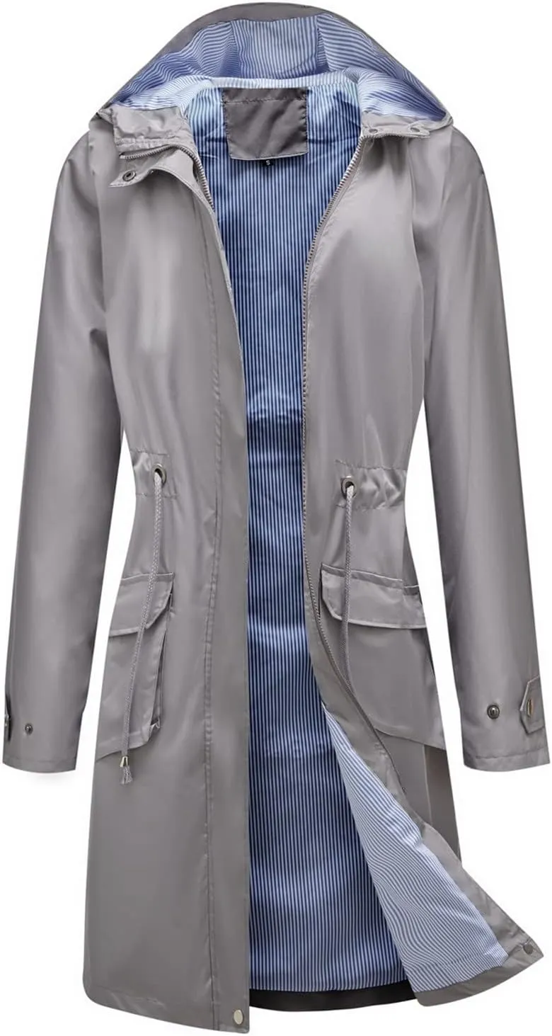 Women Light Rain Jacket Waterproof Active Outdoor Trench Raincoat With Hood Lightweight Plus Size Women Rain