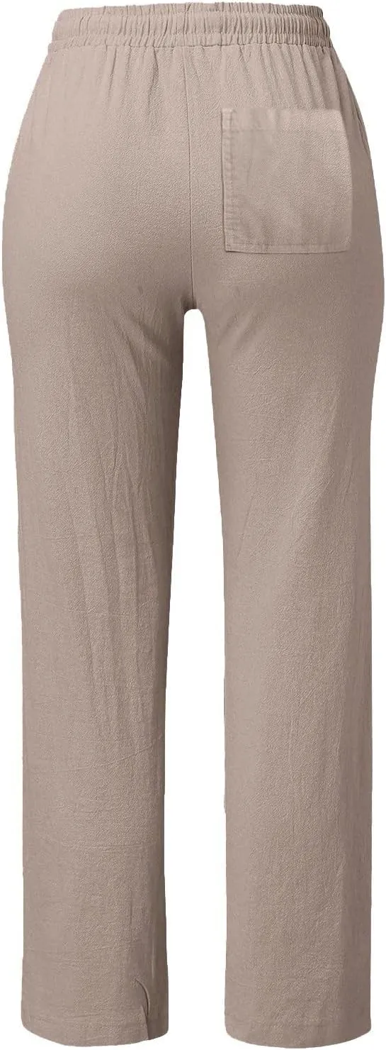 Women Linen Summer Lightweigt Palazzo Pants Elastic Waist Ankle Length Loose Fit Palazzo Pants Business Work