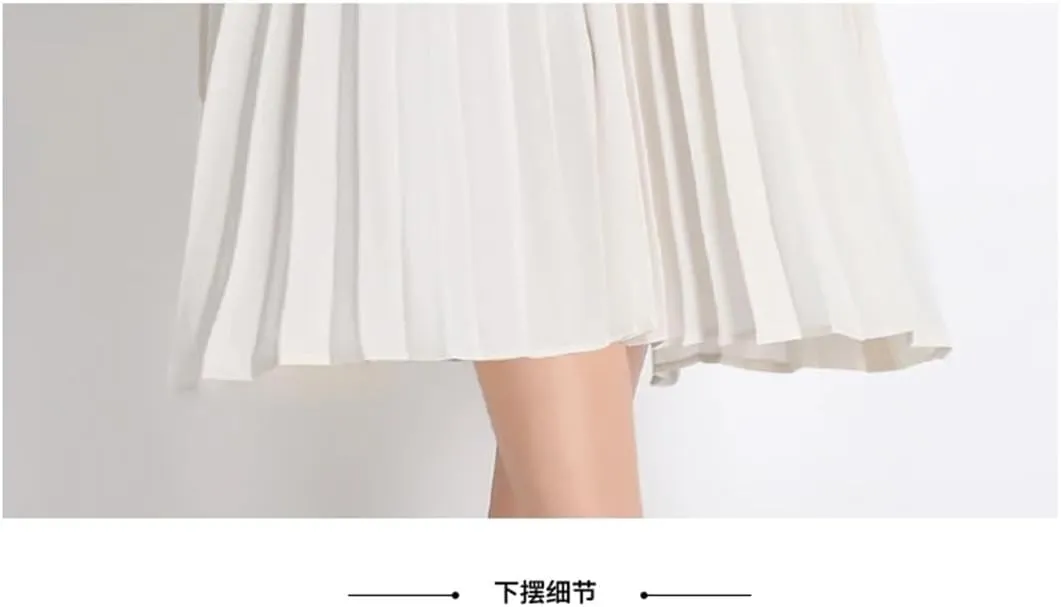 Women Long Sleeve Crystal Tweed Jackets Beading Coat Pleated Midi Long Chiffon Skirts Suits Party Dress