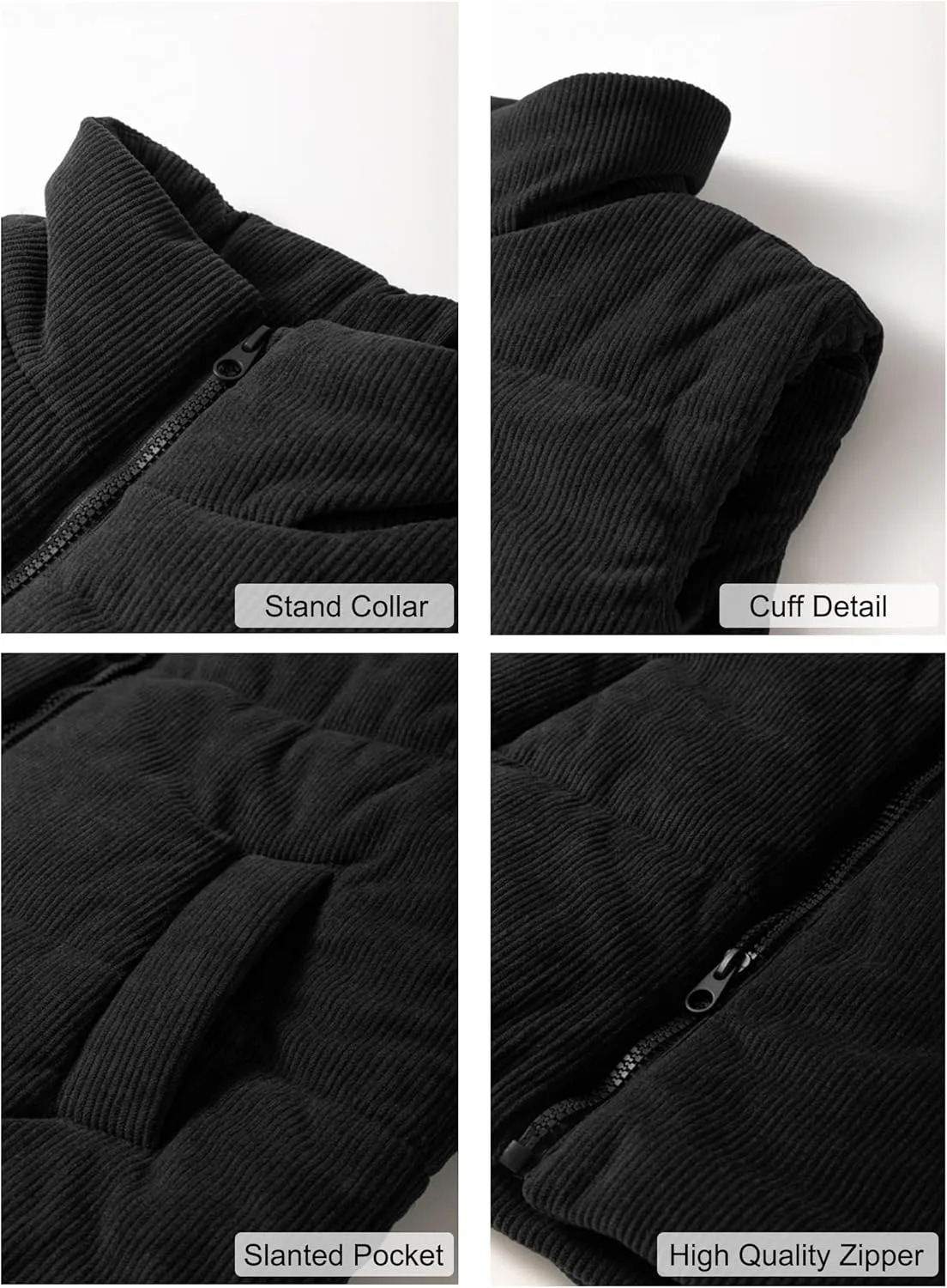 Women Quilted Puffer Vest Corduroy Sleeveless Jacket Zip Up Stand collar Lightweight Outerwear with Pocket 2025 Trendy