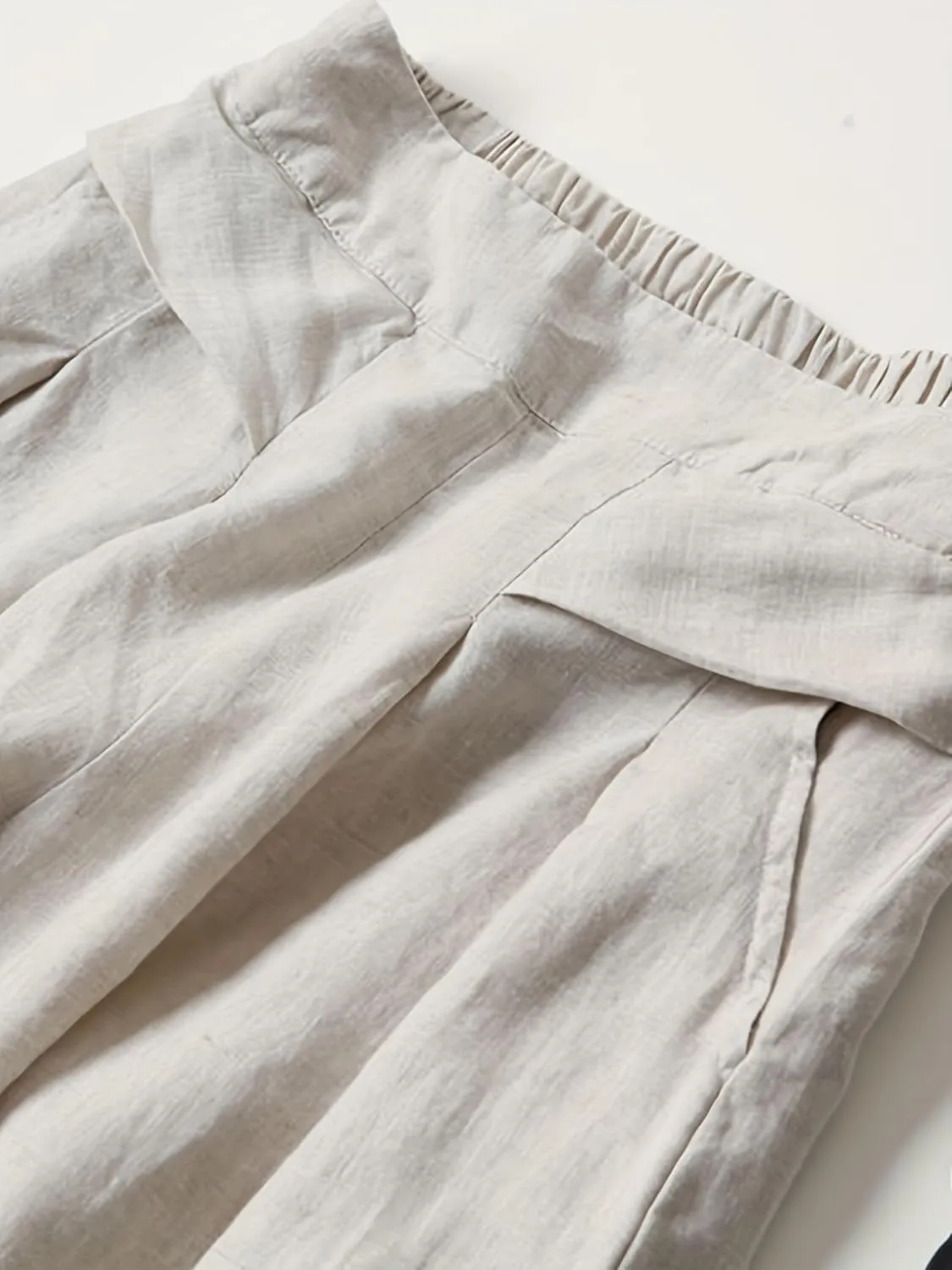 Women' s Culottes Linen Blend Wide Leg Pants Elastic Waist Casual High Waisted Palazzo Trousers with Pockets for Women