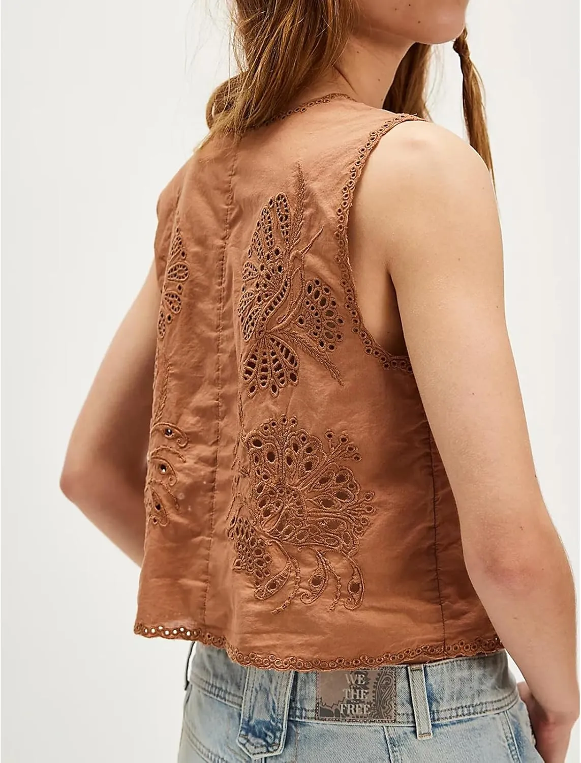 Women Tie Front Vest Floral Eyelet Embroidered Tank Y2K Sleeveless V Neck Crop Shirt Top Cute Going Out Tops