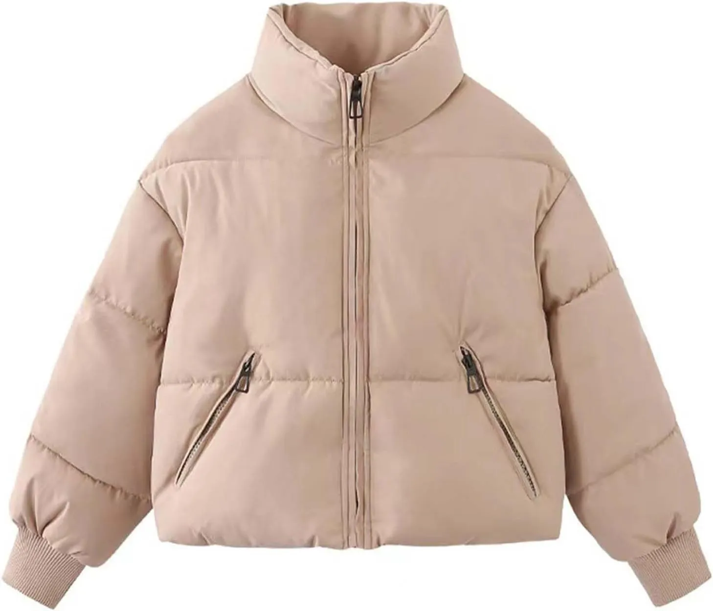 Women Winter Puffer Jacket Stand Collar Zip Up Quilted Outwear Baggy Packable Short Down Coats