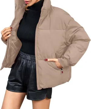 Women Winter Puffer Jacket Stand Collar Zip Up Quilted Outwear Baggy Packable Short Down Coats