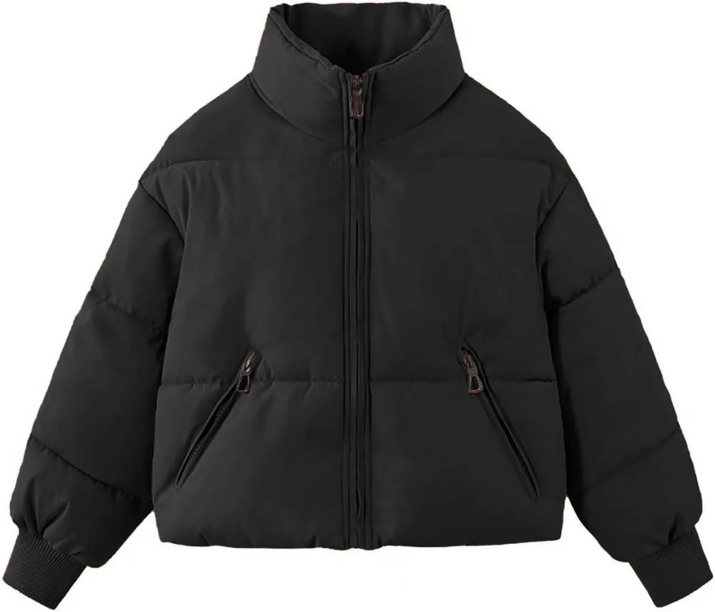 Women Winter Puffer Jacket Stand Collar Zip Up Quilted Outwear Baggy Packable Short Down Coats
