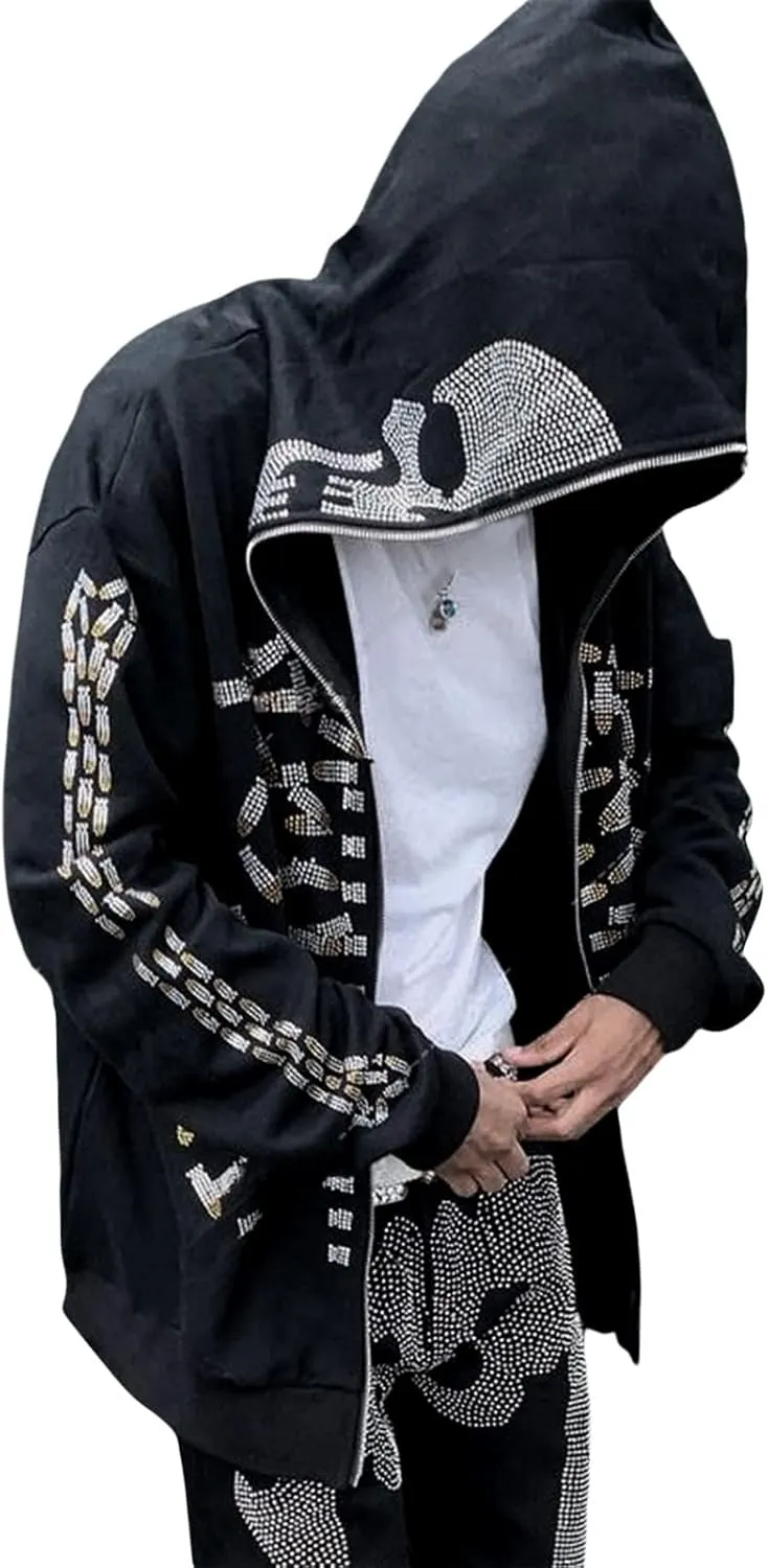 Women Y2K Spider Web Hoodies Punk Jackets Streetwear Goth Harajuku Oversized Vintage Graphic Full Zip Up Hoodie