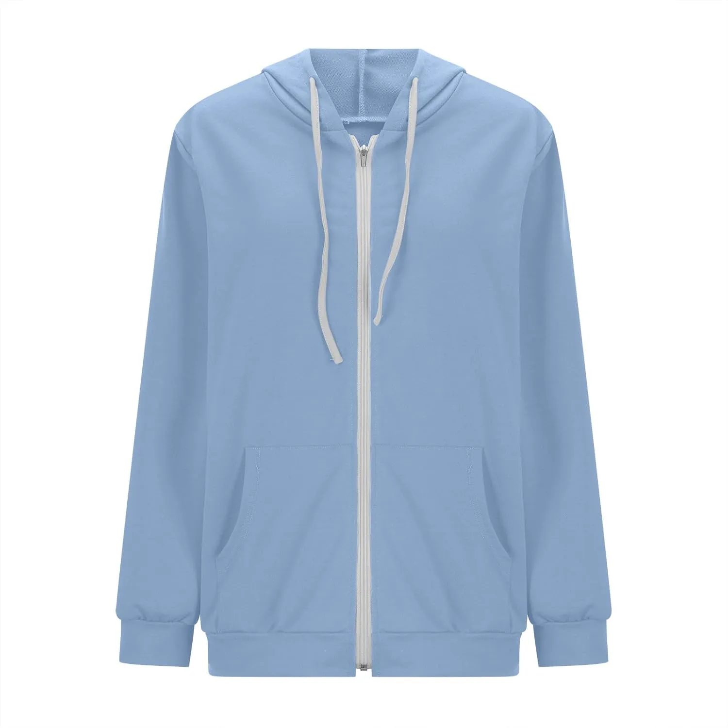Women Zip Up Hoodies Long Sleeve Hooded Pullover Drawstraing Loose Trendy Sweatshirts with Pocket