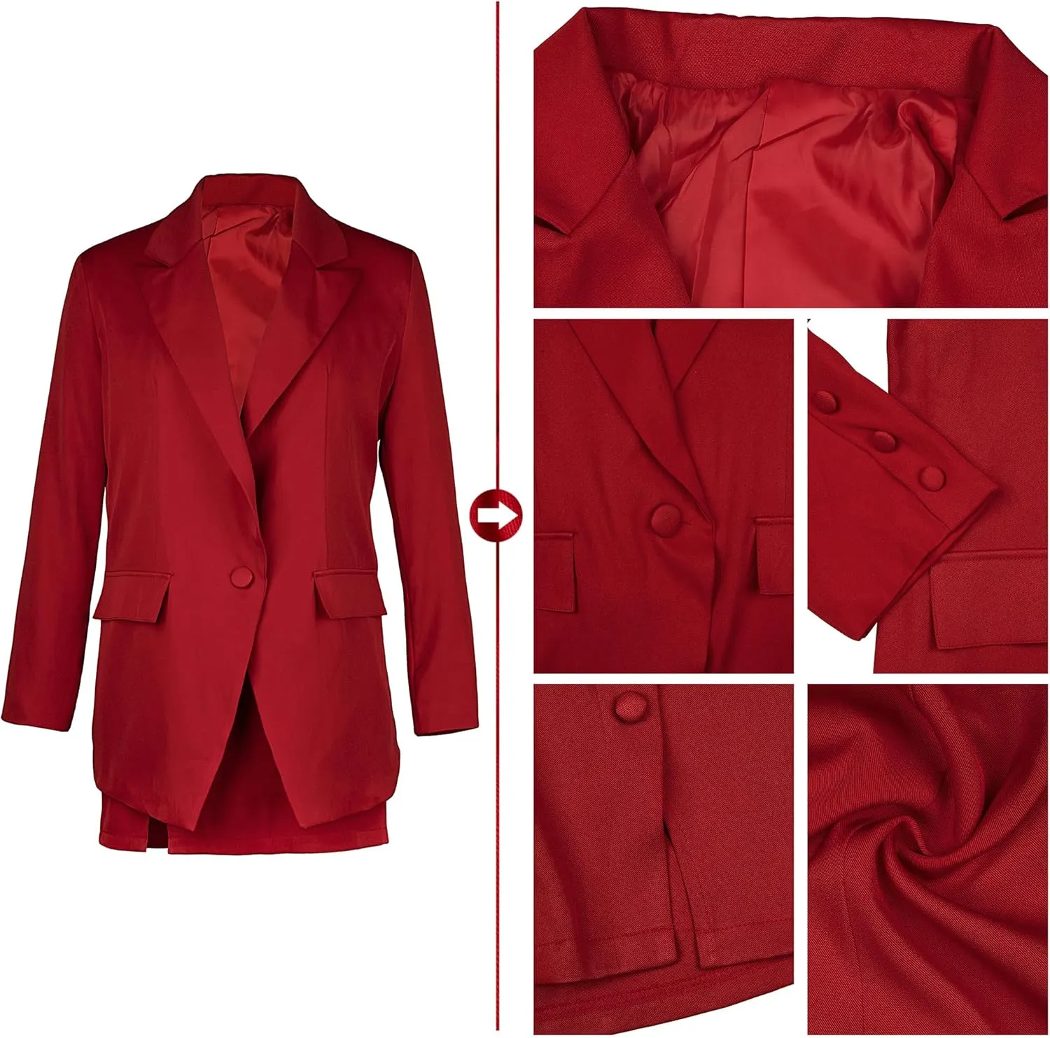 Women's 2 Piece Blazer and Skirt Suits, Open Front Blazer Jackets   Side Slit Mini Skirts