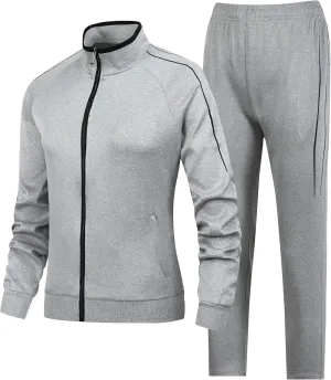 Women's 2 Pieces Athletic Tracksuit Full-Zip Workout Sweatsuit with Active Jackets and Pants