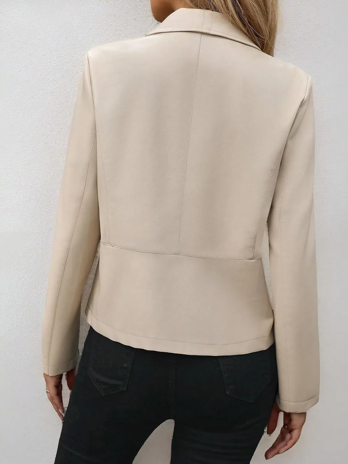Womens 2024 Fashion Winter Trendy Jackets Elegant PU Leather Lapel Long Sleeve Jacket