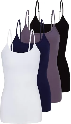 Women's Camisole Cotton Stretch Undershirt with Adjustable Strap Tank Top Multi-Pack of 4