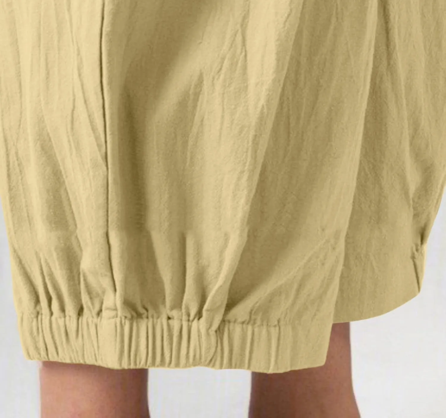 Women's Casual Linen Elastic Waist Tapered Pants Summer Casual Cropped Trousers with Pockets