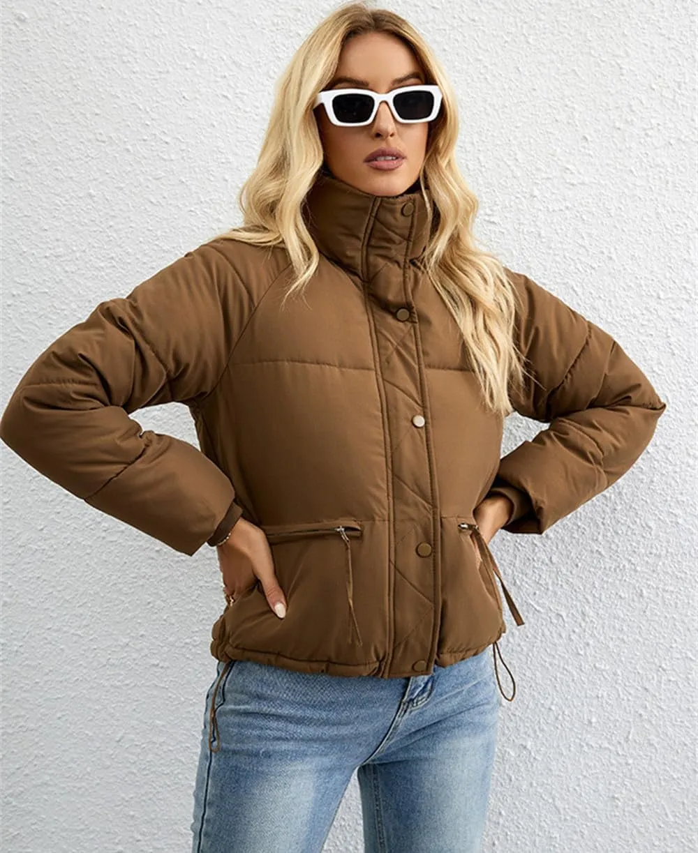 Women's Casual Stand Collar Zipper Down Cotton Jackets Baggy Short Padded Coats Winter