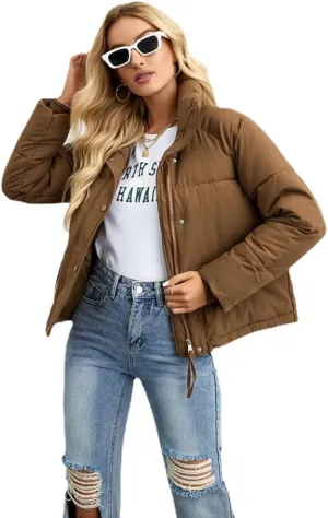 Women's Casual Stand Collar Zipper Down Cotton Jackets Baggy Short Padded Coats Winter