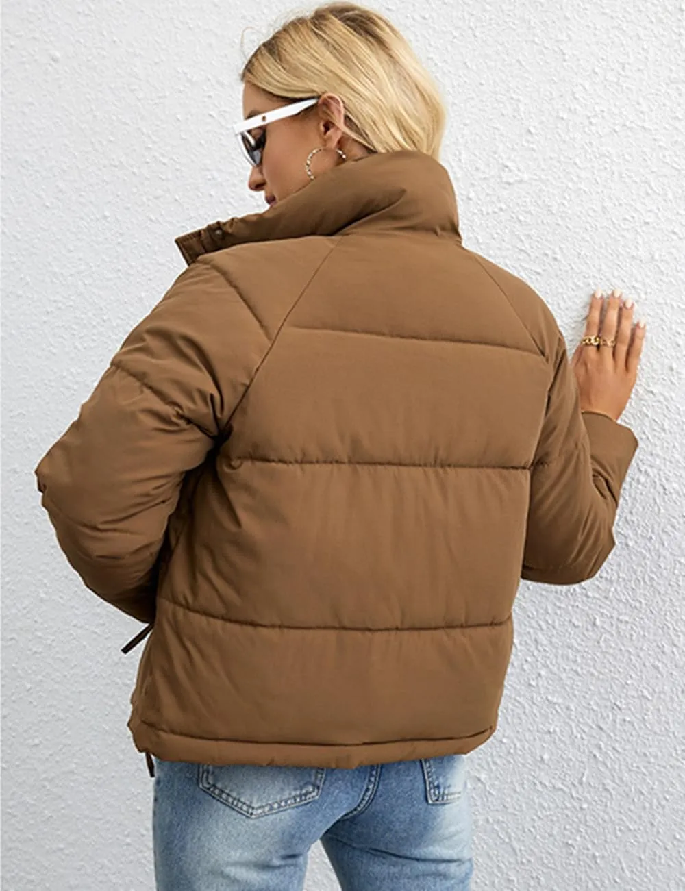 Women's Casual Stand Collar Zipper Down Cotton Jackets Baggy Short Padded Coats Winter