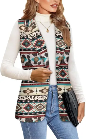 Womens Casual Suit Loose Fit One Button Waistcoat Sleeveless Blazer Jacket Dressy Suit Jacket