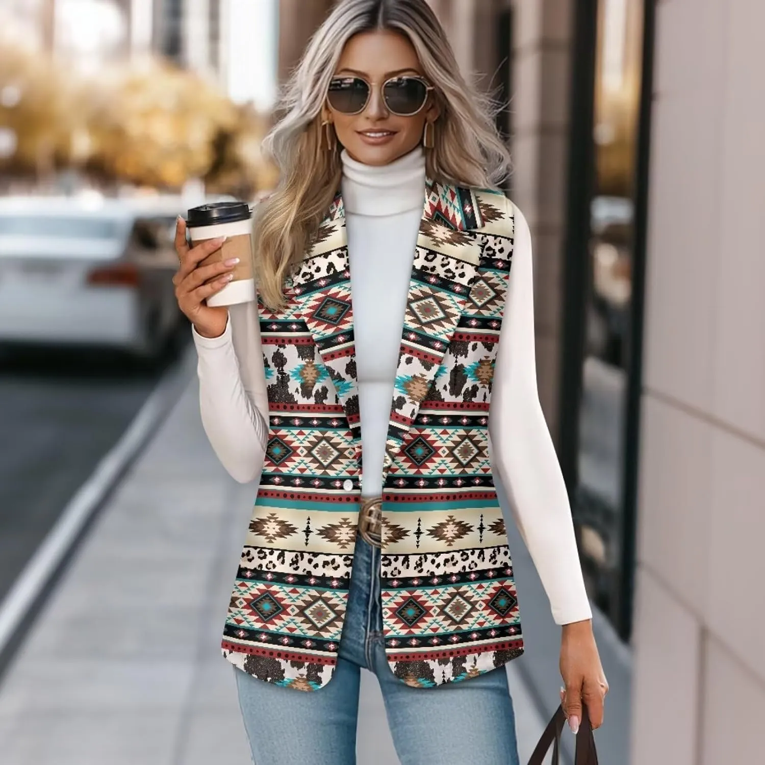 Womens Casual Suit Loose Fit One Button Waistcoat Sleeveless Blazer Jacket Dressy Suit Jacket