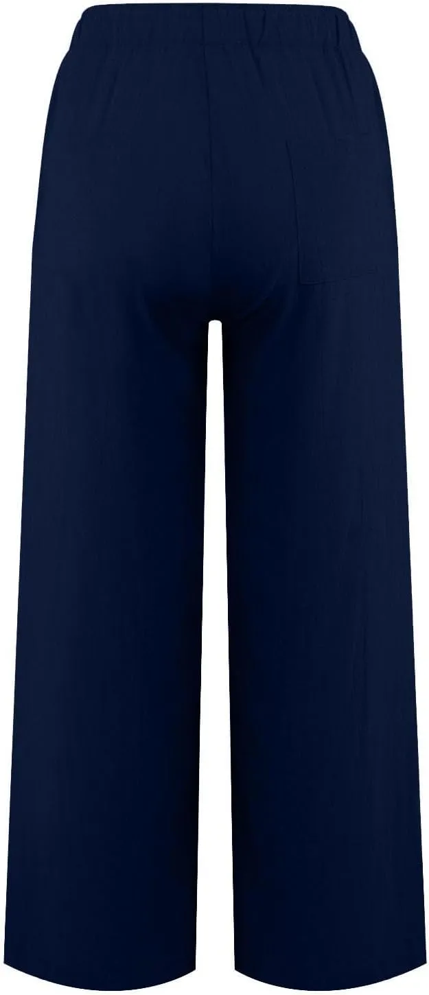 Womens Cotton Linen Palazzo Pants Plus Size Drawstring Elastic Waist Casual Wide Leg Trousers Palazzo Beach Pants