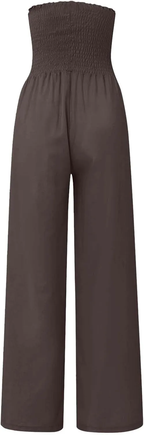 Women's Cotton Linen Summer Casual Loose Pants Elastic Waist Straight Loose Fit Trouser Office