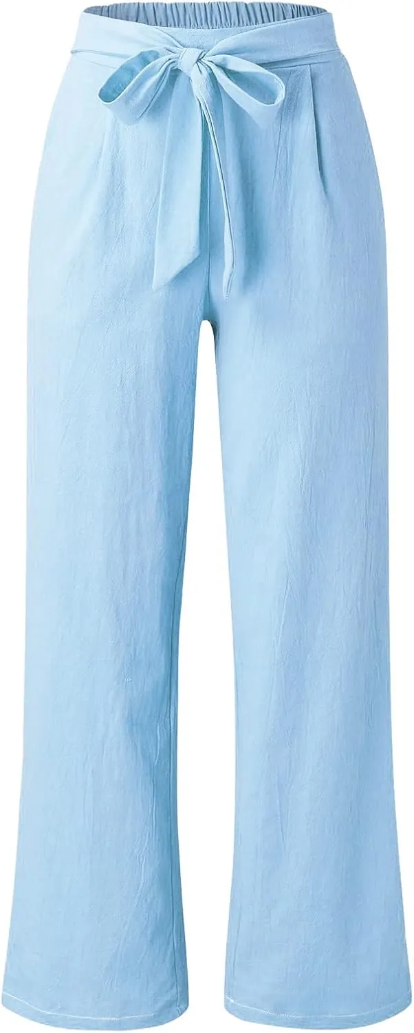 Women's Cotton Linen Summer Casual Pant Trousers Elastic Waist Baggy Stretchy Plus Size Pant Trousers Office