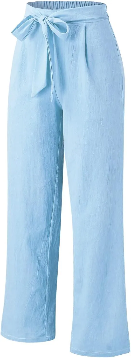 Women's Cotton Linen Summer Casual Pant Trousers Elastic Waist Baggy Stretchy Plus Size Pant Trousers Office