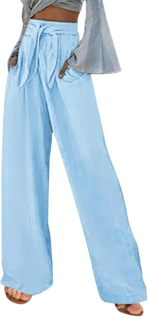 Women's Cotton Linen Summer Casual Pant Trousers Elastic Waist Baggy Stretchy Plus Size Pant Trousers Office
