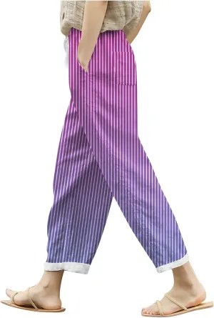 Womens Cotton Linen Summer Y2K Fashion Palazzo Pants Elastic Waist Bootcut Slim Fit Palazzo Lounge Pants Travel