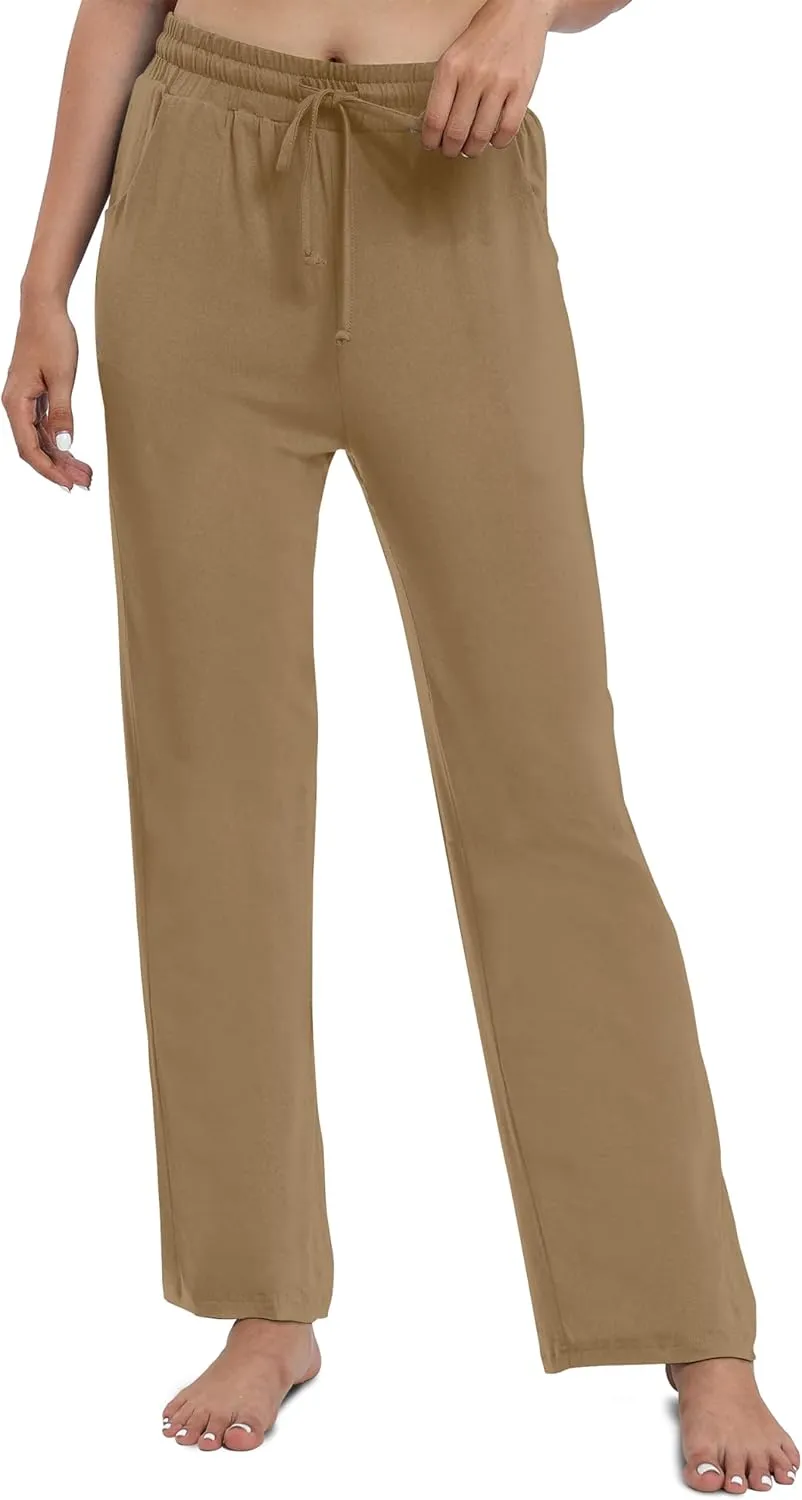 Women's Drawstring Casual Pants Stretchy High Waisted Loose Straight Leg Pants Jogger Trousers with Pockets
