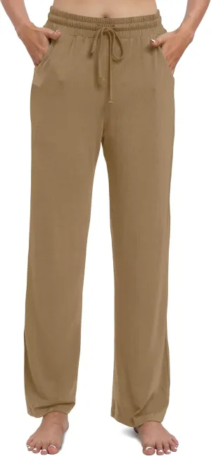 Women's Drawstring Casual Pants Stretchy High Waisted Loose Straight Leg Pants Jogger Trousers with Pockets