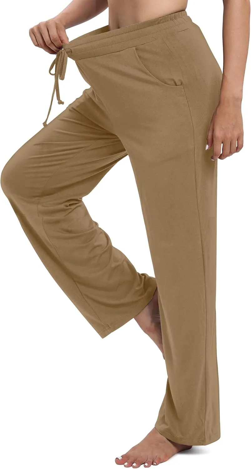 Women's Drawstring Casual Pants Stretchy High Waisted Loose Straight Leg Pants Jogger Trousers with Pockets