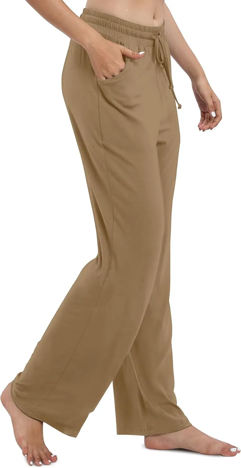 Women's Drawstring Casual Pants Stretchy High Waisted Loose Straight Leg Pants Jogger Trousers with Pockets