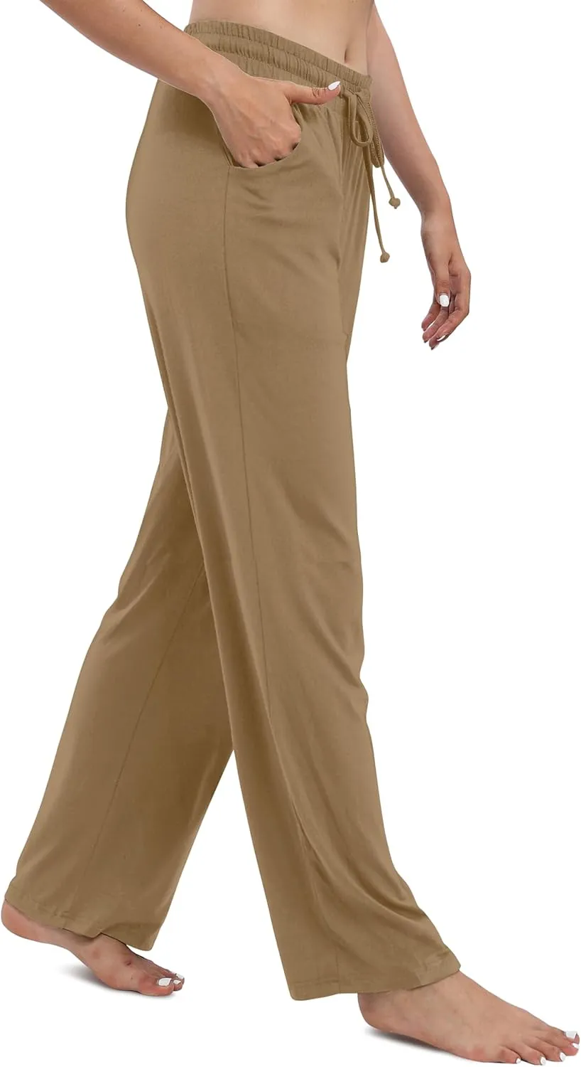Women's Drawstring Casual Pants Stretchy High Waisted Loose Straight Leg Pants Jogger Trousers with Pockets