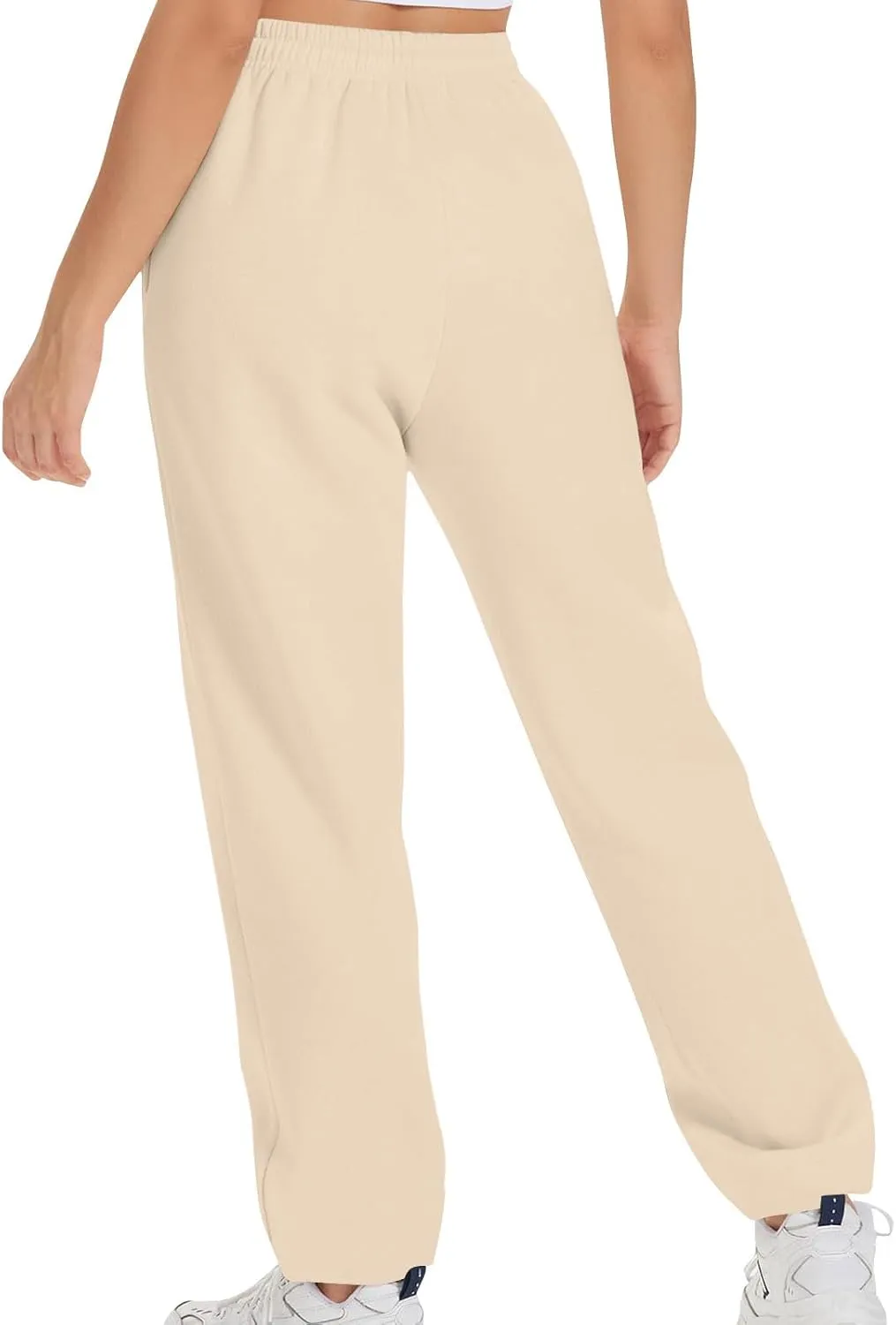 Women's Drawstring Elastic Waist Straight Leg Sweatpants Baggy High Waisted Lounge Sweat Pants Trousers with Pockets