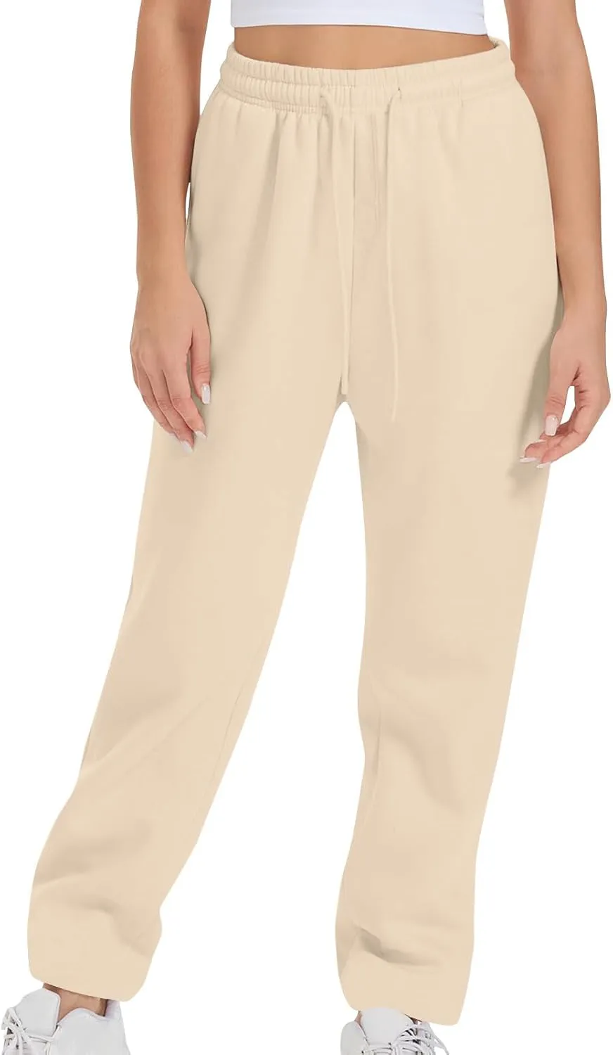 Women's Drawstring Elastic Waist Straight Leg Sweatpants Baggy High Waisted Lounge Sweat Pants Trousers with Pockets