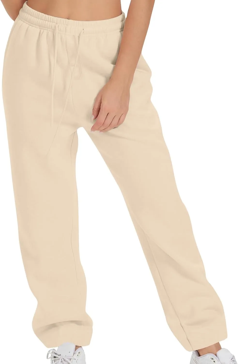 Women's Drawstring Elastic Waist Straight Leg Sweatpants Baggy High Waisted Lounge Sweat Pants Trousers with Pockets