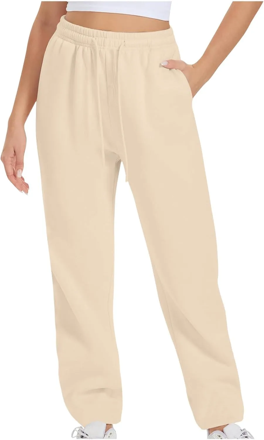 Women's Drawstring Elastic Waist Straight Leg Sweatpants Baggy High Waisted Lounge Sweat Pants Trousers with Pockets