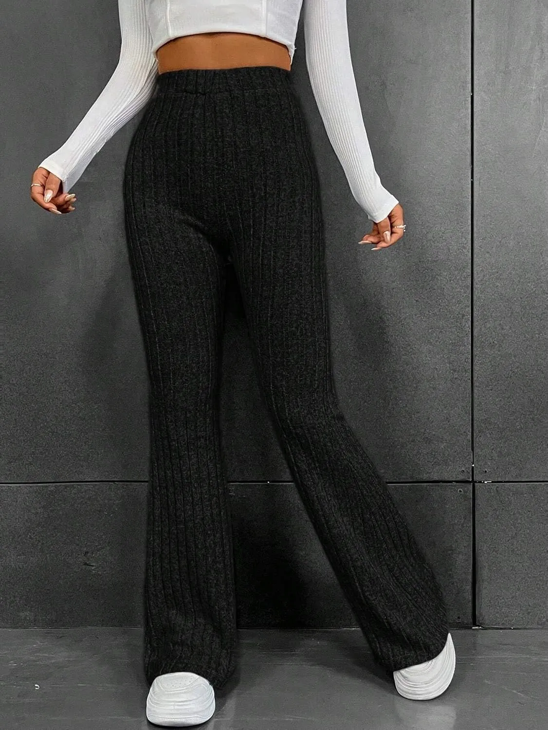 Womens Elastic Waist High Waist Leg Pants Long Pant Trousers For Women