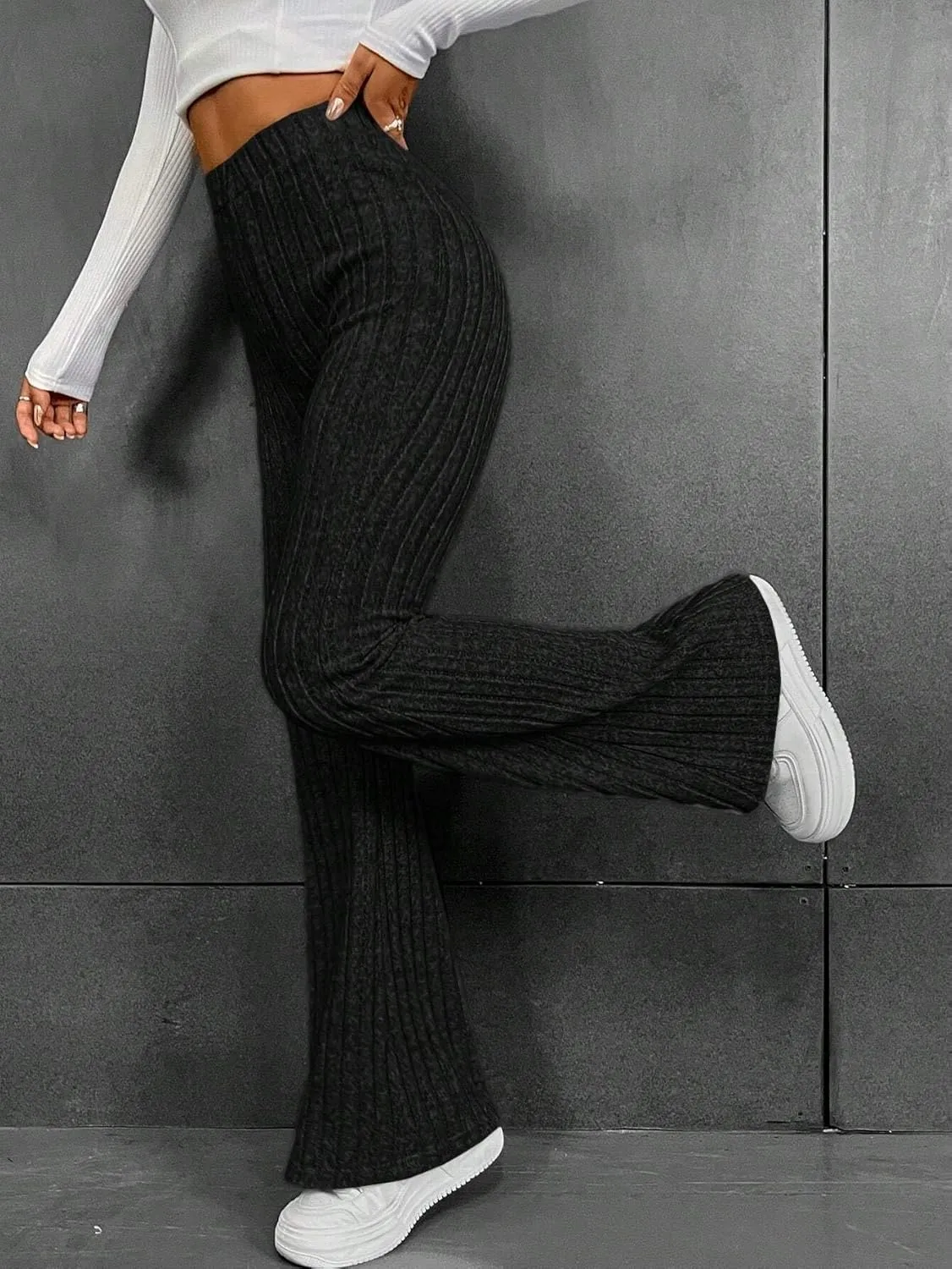 Womens Elastic Waist High Waist Leg Pants Long Pant Trousers For Women