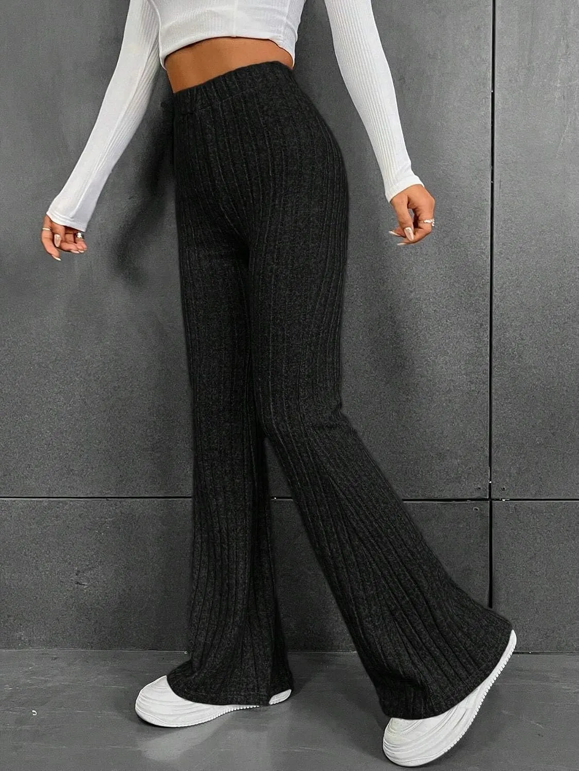 Womens Elastic Waist High Waist Leg Pants Long Pant Trousers For Women