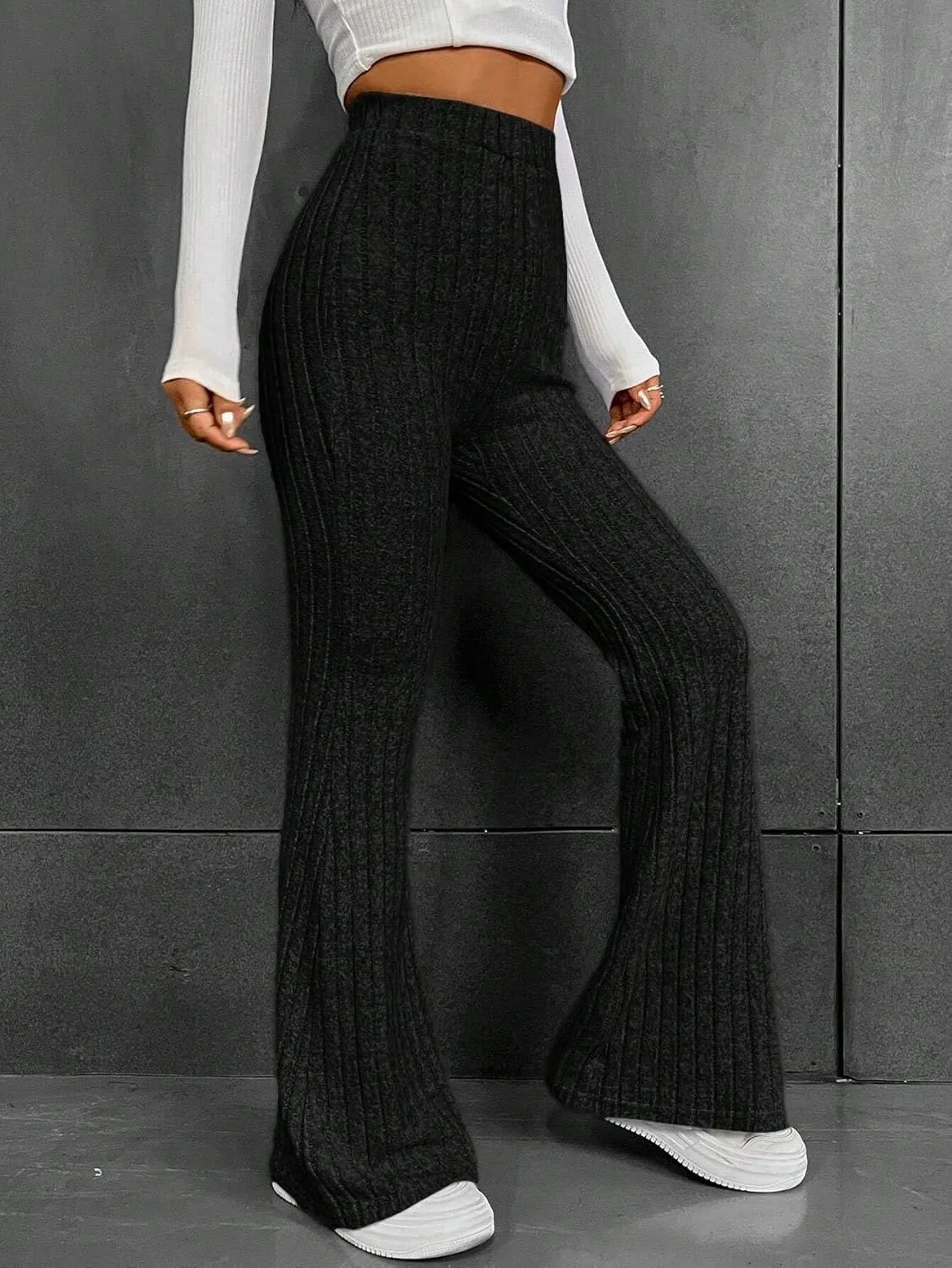 Womens Elastic Waist High Waist Leg Pants Long Pant Trousers For Women