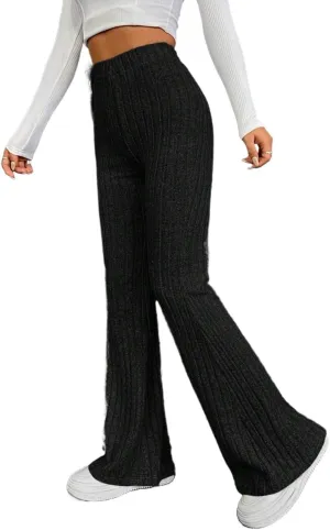 Womens Elastic Waist High Waist Leg Pants Long Pant Trousers For Women