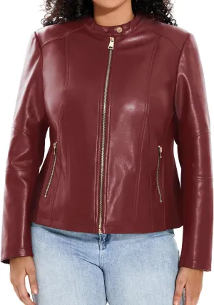 Women's Faux Leather Jacket Plus Size Motorcycle Biker Outwear Pu Zip Up Moto Coat