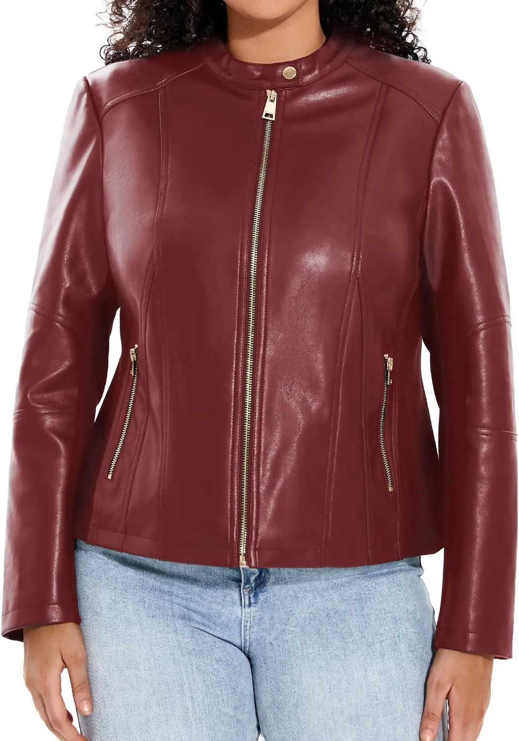 Women's Faux Leather Jacket Plus Size Motorcycle Biker Outwear Pu Zip Up Moto Coat