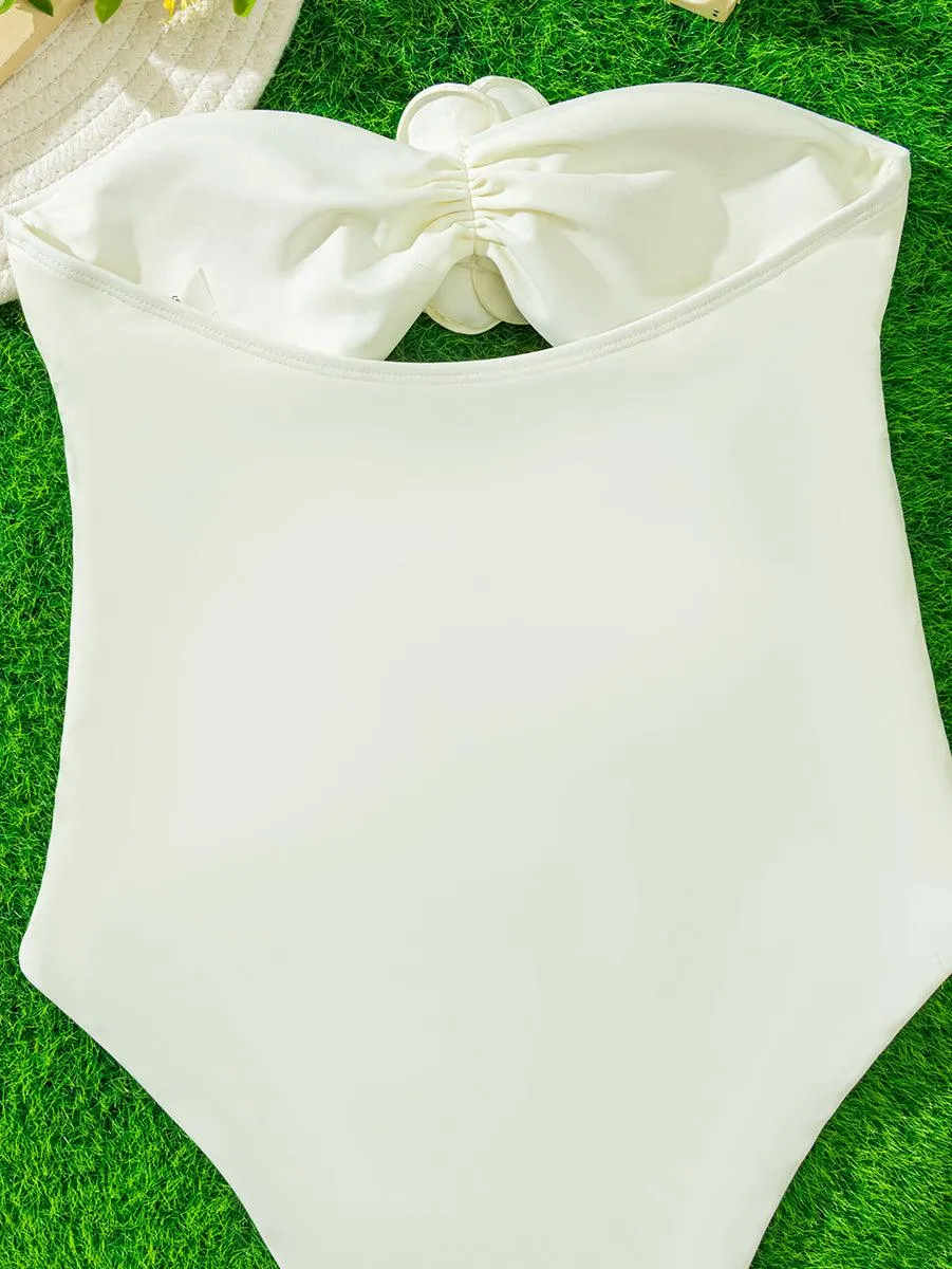 Women's Floral One Piece Swimsuit - 3D Flower Detail, Elegant Beachwear