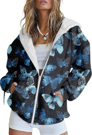 Women's Floral Print Hoodie Zip Up Long Sleeve Hoodies Women Oversized Fashion Jackets Zipper Coat with Pocket