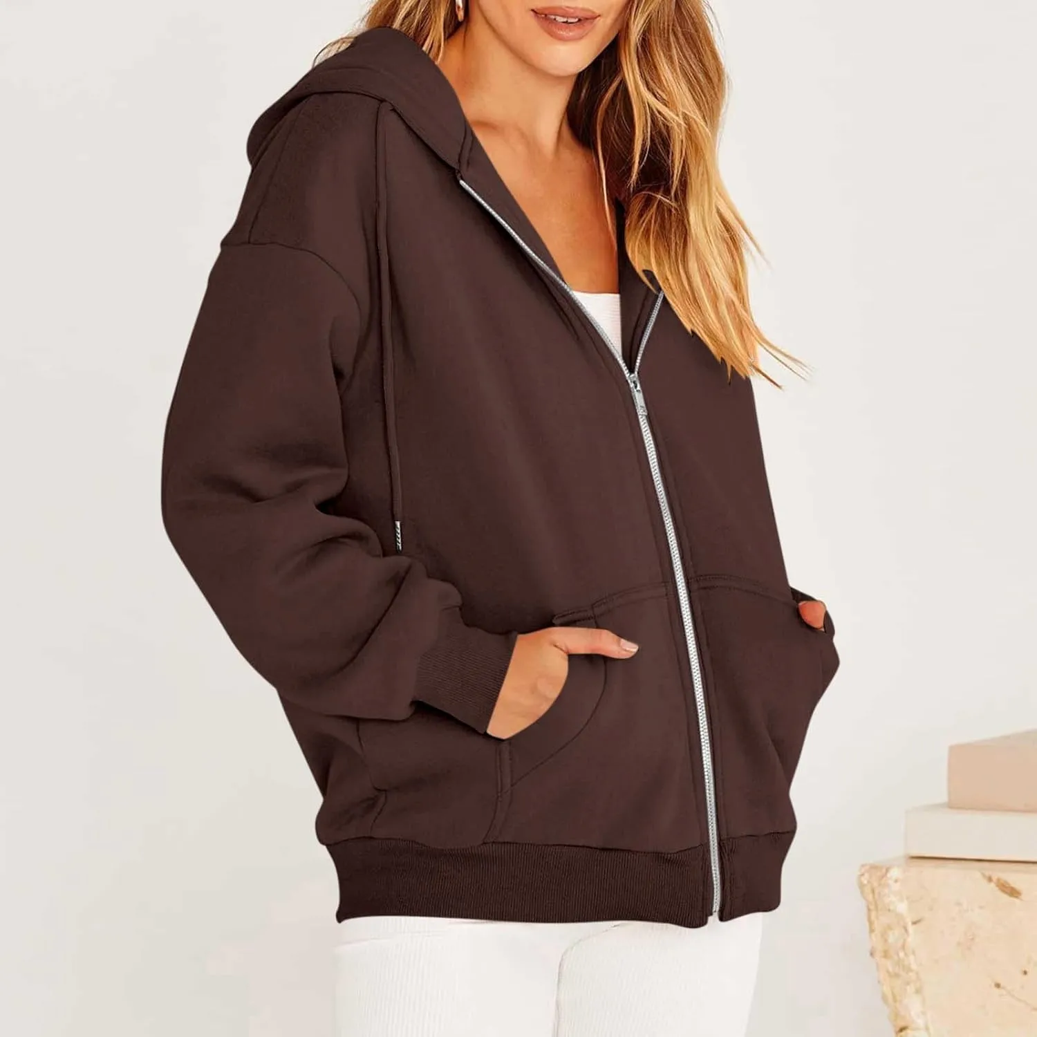 Women's Full Zip Up Hoodie Long Sleeve Hooded Sweatshirts Casual Fall Jacket Coat 2024 Fashion Outfits