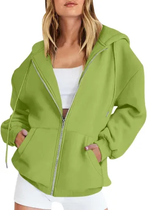 Women's Full Zip Up Hoodie Long Sleeve Hooded Sweatshirts Casual Fall Jacket Coat 2024 Fashion Outfits